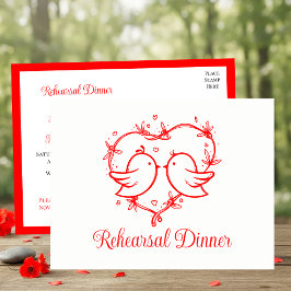 Whimsical Lovebirds Boho Red Love Heart Rehearsal Einladungspostkarte