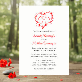 Whimsical Lovebirds Boho Red Love Heart Wedding Einladung