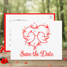 Whimsical Lovebirds Boho Red Wedding Save the Date