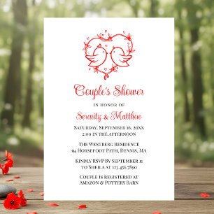 Whimsical Lovebirds Boho Rot Herz Brautparty Einladung