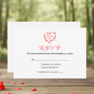 Whimsical Lovebirds Boho Rotes Herz Hochzeit RSVP Karte