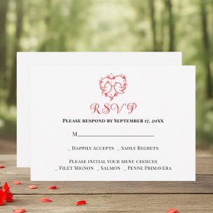Whimsical Lovebirds Boho Rotes Herz Hochzeit RSVP Postkarte