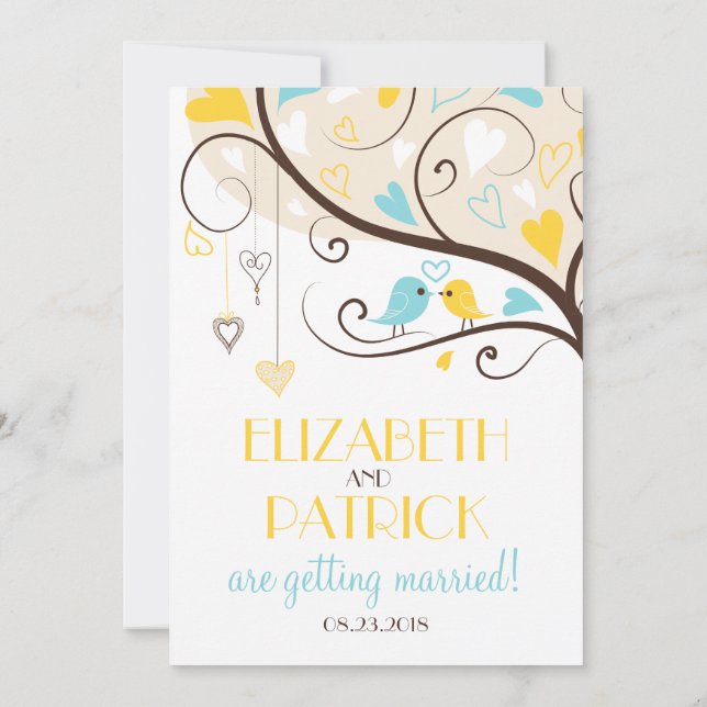 Whimsical Lovebirds Wedding Einladung (Rückseite)