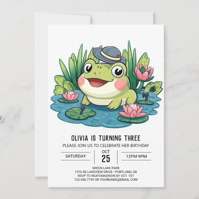 Whimsical Lovely Frog Digital zum Geburtstag Einladung (Vorderseite)