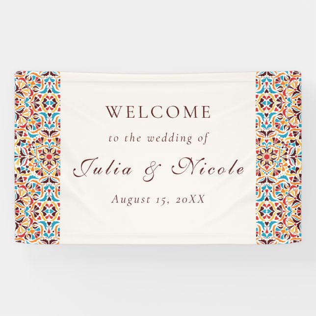 Whimsical Luxus Elfenbein Blumenstrauß Hochzeit Banner (Horizontal)