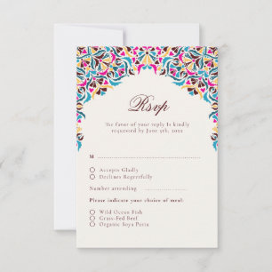 Whimsical Luxus Elfenbein Blumenstrauß Hochzeit RSVP Karte