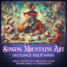 Whimsical Mad Hatter March Hare Tea Decoupage Seidenpapier