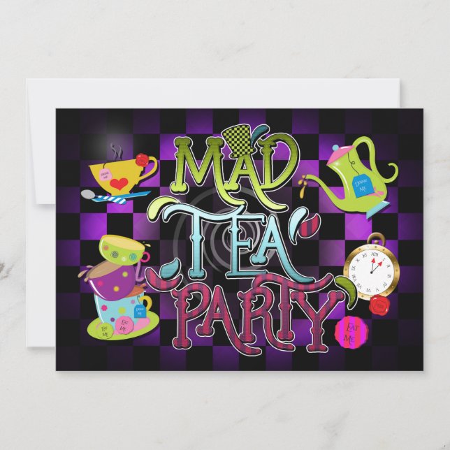 Whimsical MAD TEA PARTY Geburtstagsparty Einladung (Vorderseite)