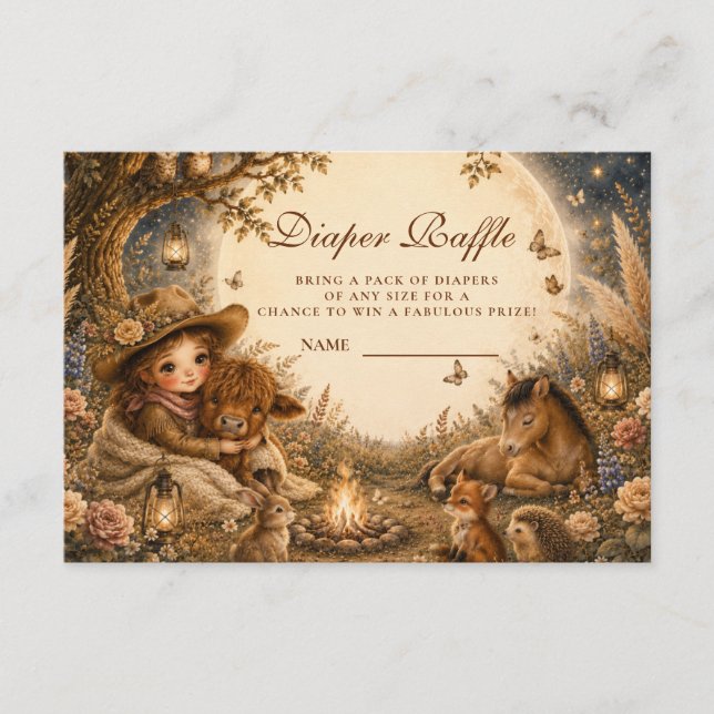 Whimsical Mädchen Western Boho Windel-Raffle Begleitkarte (Vorderseite)