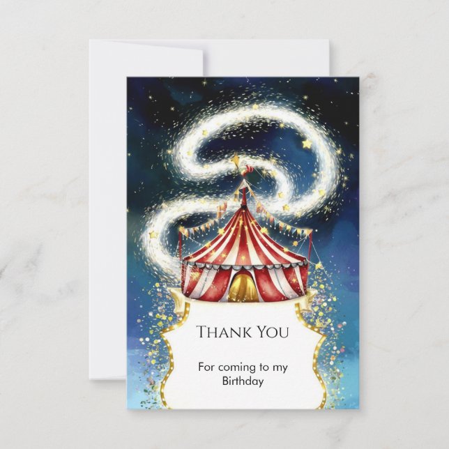 Whimsical Magic Circus Geburtstag Dankeskarte (Vorderseite)