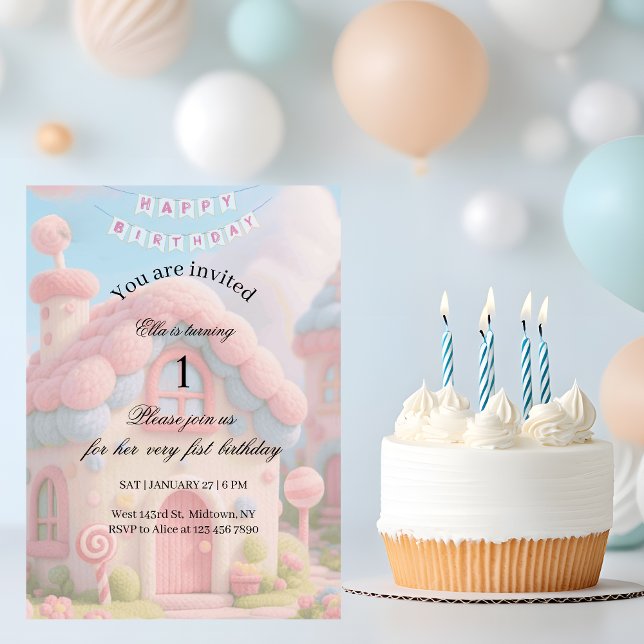 Whimsical Magic House Pink 1. Geburtstag  Einladung (Von Creator hochgeladen)