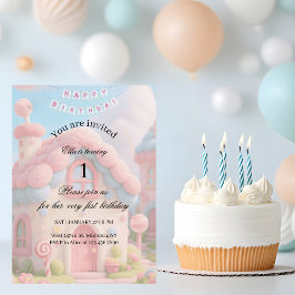 Whimsical Magic House Pink 1st Birthday Einladung