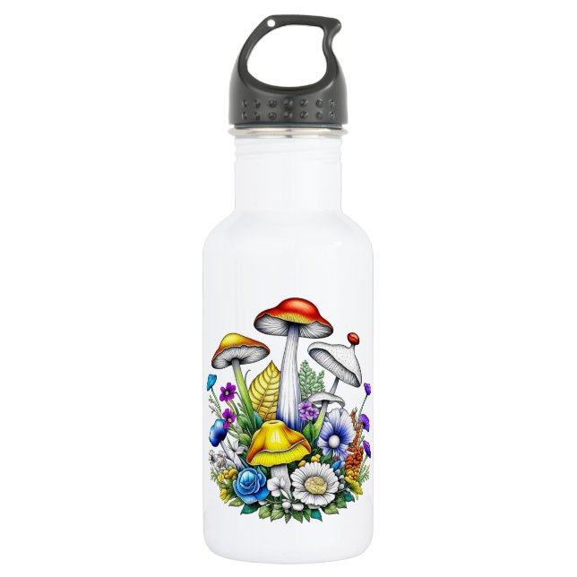 Whimsical Magic Mushrooms und Blume Edelstahlflasche (Vorderseite)