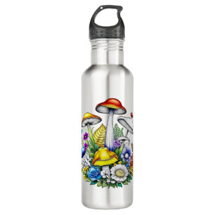 Whimsical Magic Mushrooms und Blume Edelstahlflasche
