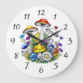 Whimsical Magic Mushrooms und Blume Große Wanduhr