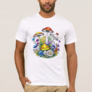 Whimsical Magic Mushrooms und Blume T-Shirt