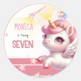 Whimsical magic pastel unicorn kids birthday runder aufkleber
