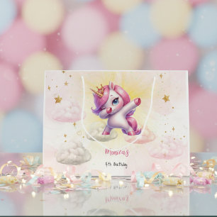 Whimsical magic pink dabbing unicorn Kindergeburts Große Geschenktüte