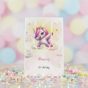 Whimsical magic pink dabbing unicorn Kindergeburts Mittlere Geschenktüte