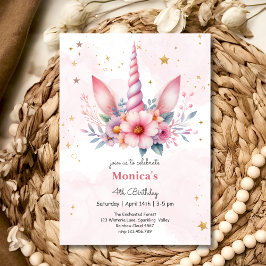 Whimsical magic pink unicorn horn Kindergeburtstag Einladung