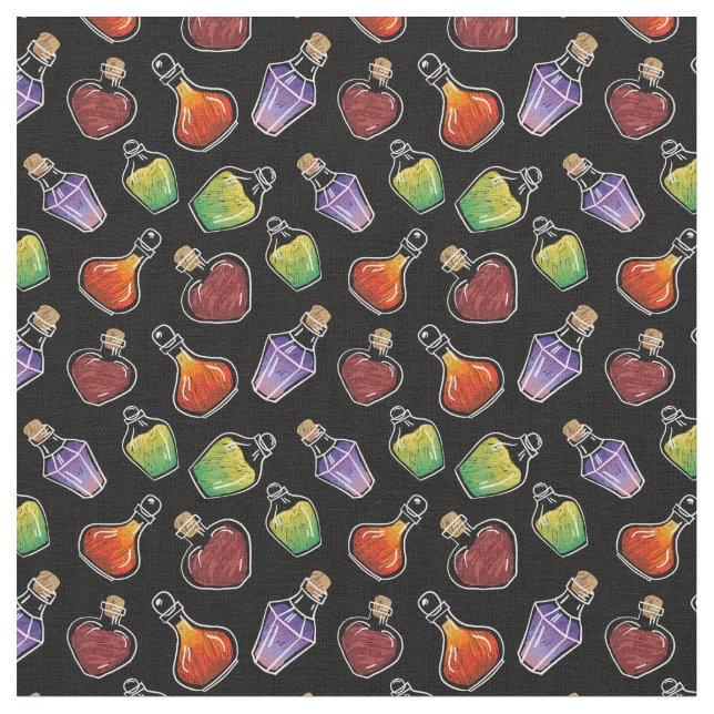 Whimsical Magic Tasse Flaschen Muster Fabric Stoff (Nahaufnahme)