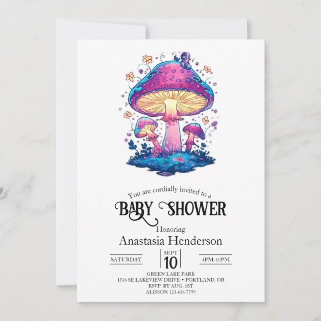 Whimsical Magical Mushroom Baby Dusche Einladung (Vorderseite)