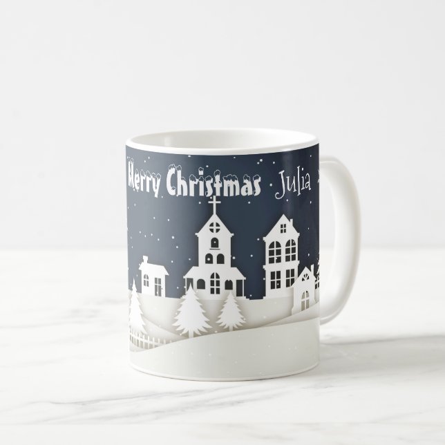Whimsical Magical Snow Xmas Chic Blue Kaffeetasse (VorderseiteRechts)
