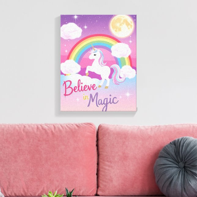 Whimsical Magical Unicorn Illustration Leinwanddruck (Insitu (Wohnzimmer))