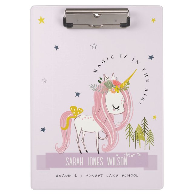 Whimsical Magical Unicorn Lila Lilac Princess Klemmbrett (Vorderseite)