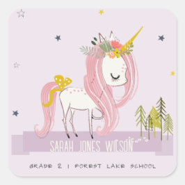 Whimsical Magical Unicorn Lila Lilac Princess Quadratischer Aufkleber