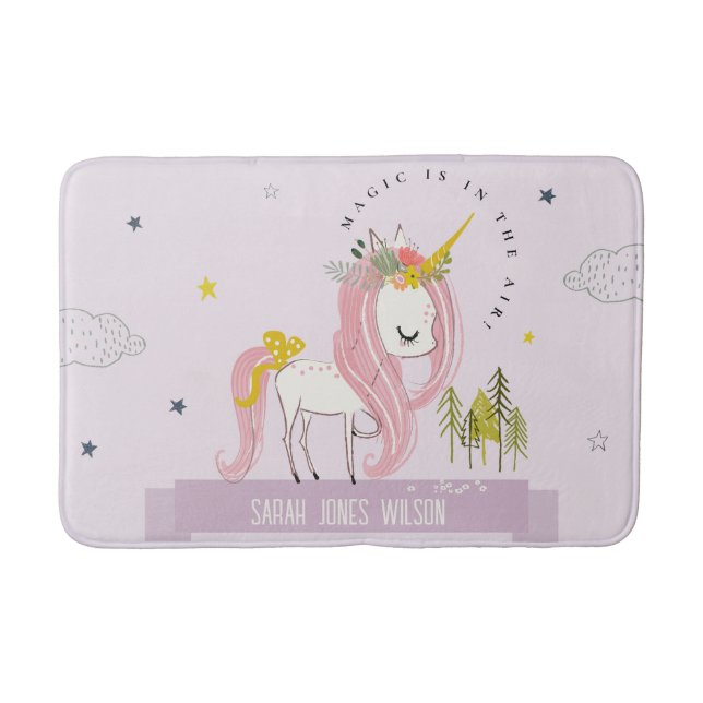 Whimsical Magical Unicorn Lila Princess Kids Badematte (Vorderseite)
