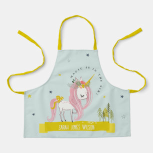 Whimsical Magical Unicorn Pink Aqua Princess Kinde Schürze