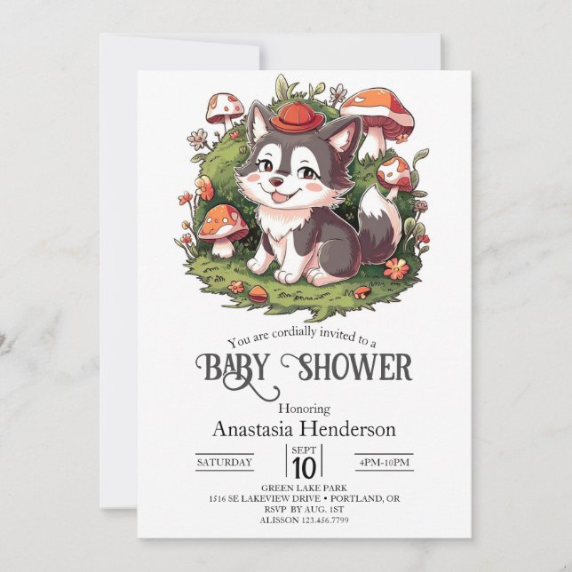 Whimsical Magical Wolf Baby Dusche Digital Einladung (Vorderseite)