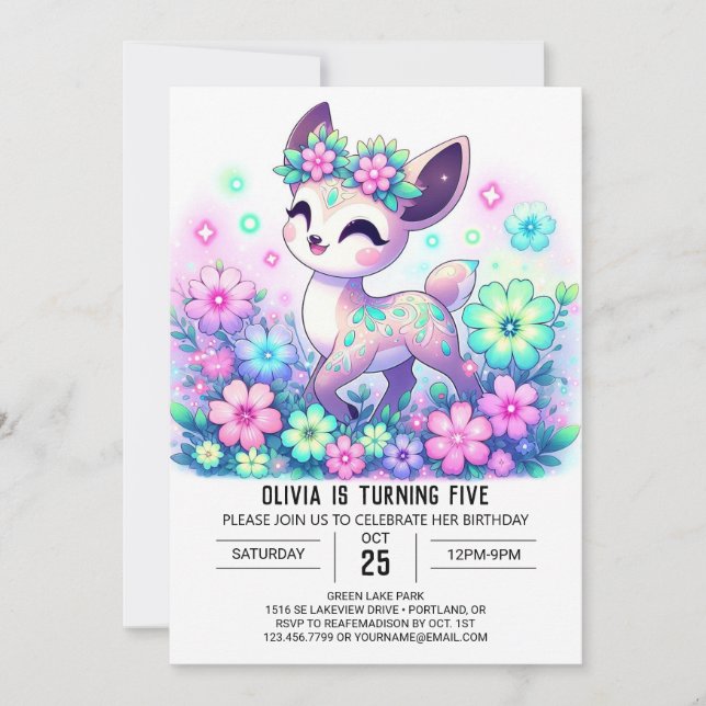 Whimsical Majestic Deer Digital Geburtstag Einladung (Vorderseite)