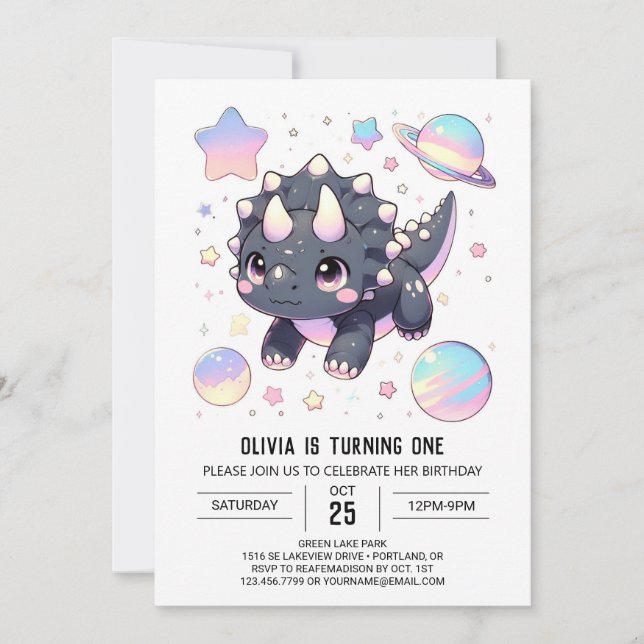 Whimsical Majestic Dinosaur 1. Geburtstag Einladung (Vorderseite)