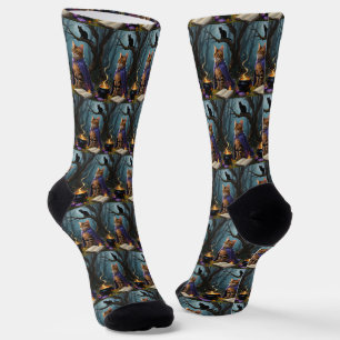 Whimsical Malerei einer Bengal-Katze zu Halloween Socken