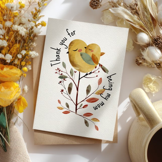 Whimsical Mama Bird & Chick mit Foto Muttertag Karte (Von Creator hochgeladen)
