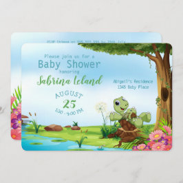 Whimsical Mama und Baby Turtle Animal Baby Dusche Einladung