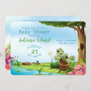 Whimsical Mama und Baby Turtle Animal Baby Dusche Einladung