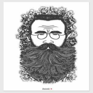 Whimsical Man Beard Mustache Blume Art Aufkleber