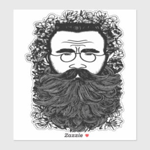 Whimsical Man Beard Mustache Blume Art Aufkleber