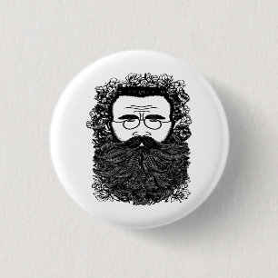 Whimsical Man Beard Mustache Blume Art Button