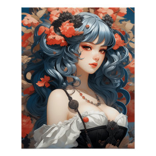 Whimsical Manga AI Träume: Kleines schwarzes Kleid Poster