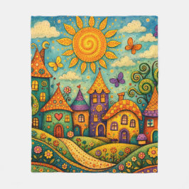 Whimsical Märchen Dorf Farbige Leinwand Kunst Fleecedecke