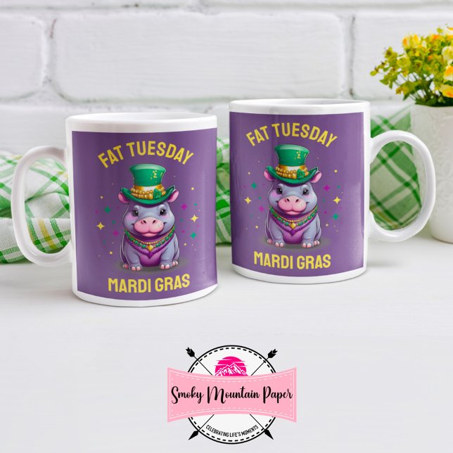 Whimsical Mardi Gras Fat Dienstag Hippo Kaffeetasse (Von Creator hochgeladen)