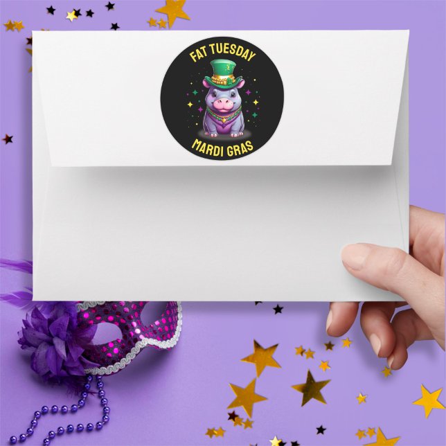 Whimsical Mardi Gras Fat Dienstag Hippo Sticker (Von Creator hochgeladen)