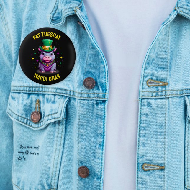 Whimsical Mardi Gras Fat Dienstag Hippo Sticker Button (Von Creator hochgeladen)