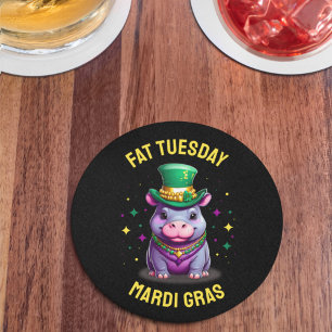 Whimsical Mardi Gras Fat Dienstag Hippo Sticker Runder Pappuntersetzer