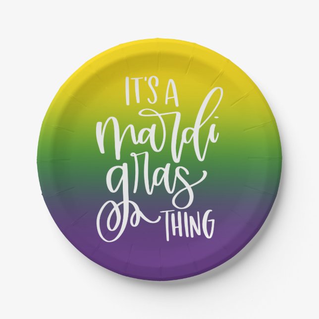 Whimsical Mardi Gras Party Typography Design Ombre Pappteller (Vorderseite)