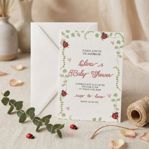 Whimsical Marienkäfer und Gartenherzen Baby Shower Einladung